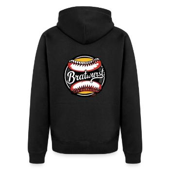 Funny humor: Baseball bratwurst - Unisex Premium Organic Zip Hoodie - black - Back - Nico (187cm)