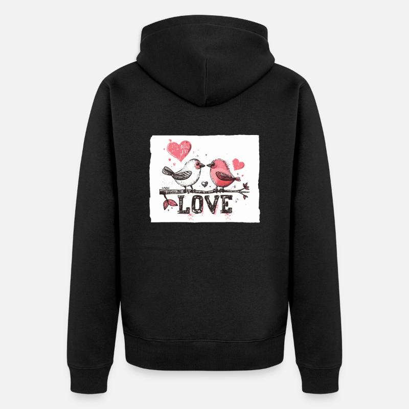 Deux oiseaux aimants, amour d’oiseau - Veste à capuche bio Premium Unisexe - noir