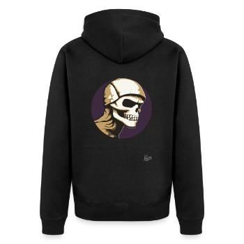 Abstrakte Kunst eines alten Totenkopf Schädel - Unisex Premium Bio Zip Hoodie - Schwarz - Hinten - Nico (187cm)