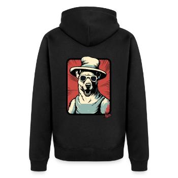 Cooler Hund mit großem Hut - Unisex Premium Bio Zip Hoodie - Schwarz - Hinten - Nico (187cm)