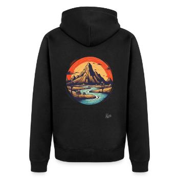 Rugged nature: A mountain and a river - Unisex Premium Organic Zip Hoodie - black - Back - Nico (187cm)
