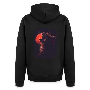 Bezaubernde Katzen mit Mond für alle - Unisex Premium Bio Zip Hoodie - Schwarz - Hinten - Nico (187cm)