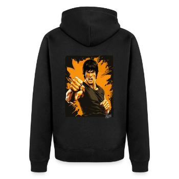 Das Gesicht der Kampfkunst - Unisex Premium Bio Zip Hoodie - Schwarz - Hinten - Nico (187cm)
