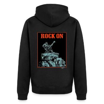 Music of Rock: On a Rock with Guitar - Unisex Premium Organic Zip Hoodie - black - Back - Nico (187cm)