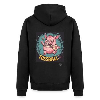 Fußball-Schwein: Wir wollen Fußball jetzt - Unisex Premium Bio Zip Hoodie - Schwarz - Hinten - Nico (187cm)