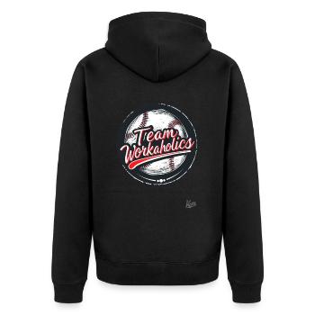 Arbeiten bis zum Burnout, Team Workaholics - Unisex Premium Bio Zip Hoodie - Schwarz - Hinten - Nico (187cm)