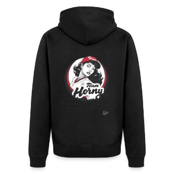 Team Horny baseball player - Unisex Premium Organic Zip Hoodie - black - Back - Nico (187cm)