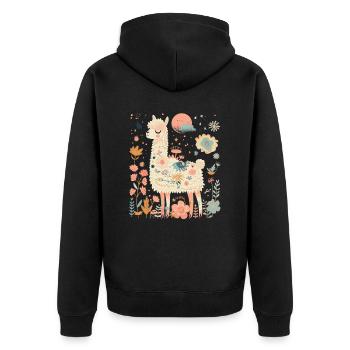 Alpaka Lama Blumen für Alpakaliebhaber - Unisex Premium Bio Zip Hoodie - Schwarz - Hinten - Nico (187cm)