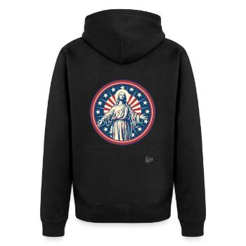 Patriotic American Jesus - Unisex Premium Organic Zip Hoodie - black - Back - Nico (187cm)