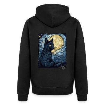 Nuit étoilée et chat noir - Veste à capuche bio Premium Unisexe - noir - Dos - Nico (187cm)