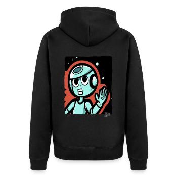 The Silence of Space: Funny Astronaut Cartoon - Unisex Premium Bio Zip Hoodie - Schwarz - Hinten - Nico (187cm)