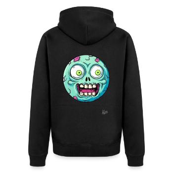 Lustig Verrücktes Monster Gesicht und große Augen - Unisex Premium Bio Zip Hoodie - Schwarz - Hinten - Nico (187cm)