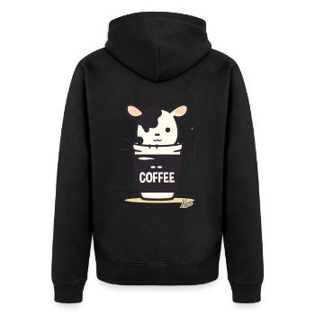 Cute Little Coffee Cow - Unisex Premium Organic Zip Hoodie - black - Back - Nico (187cm)
