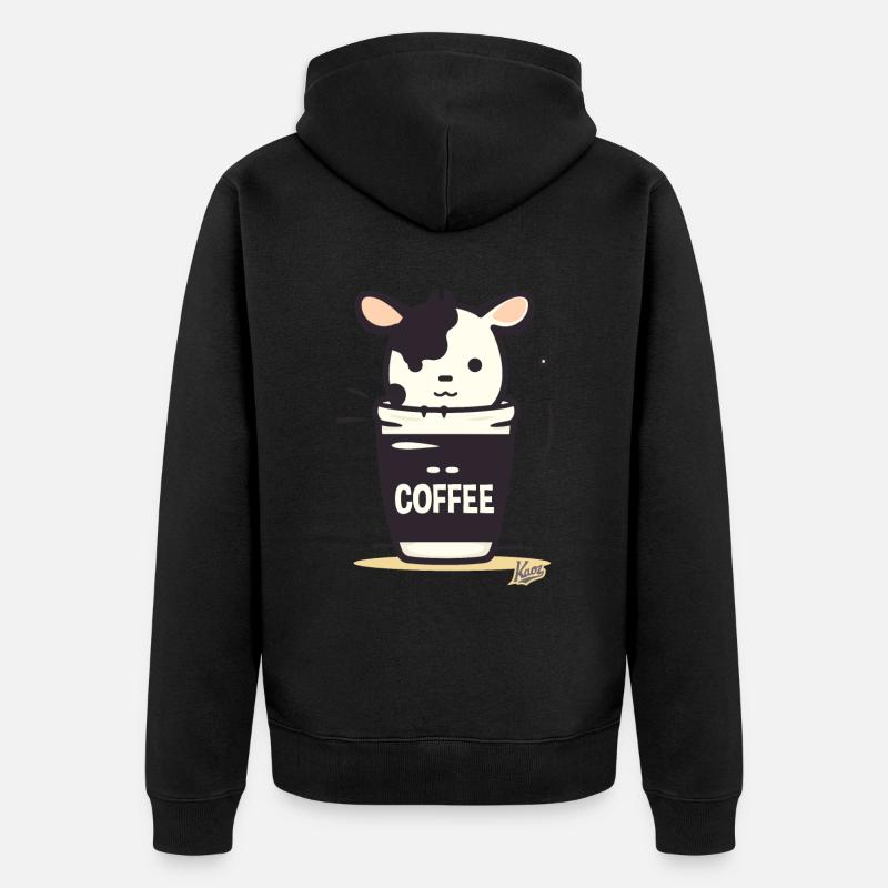 Mignonne petite vache à café - Veste à capuche bio Premium Unisexe - noir