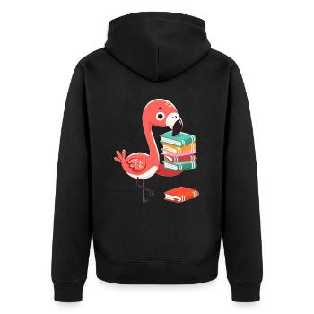 Reading Books Flamingo Book Book Lover - Unisex Premium Organic Zip Hoodie - black - Back - Nico (187cm)