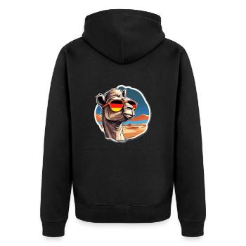 Kamel mit Sonnenbrille Fußball Deutschland - Unisex Premium Bio Zip Hoodie - Schwarz - Hinten - Nico (187cm)