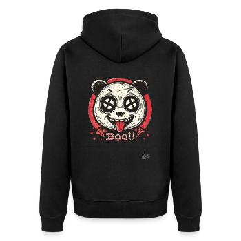 Gruselig-süßer Panda sagt "Buh" - Unisex Premium Bio Zip Hoodie - Schwarz - Hinten - Nico (187cm)