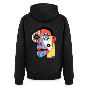 Abstrakte Kubismus-Kunst eines Höhlenmenschen - Unisex Premium Bio Zip Hoodie - Schwarz - Hinten - Nico (187cm)
