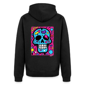 Simply Cool: Pop Art Skull with a Twist - Unisex Premium Organic Zip Hoodie - black - Back - Nico (187cm)