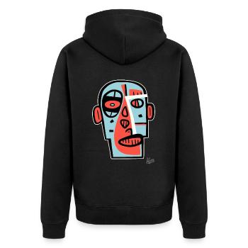 Abstrakte Kubismus Kunst: Ein Gesicht Portrait - Unisex Premium Bio Zip Hoodie - Schwarz - Hinten - Nico (187cm)