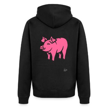 Cochon rose : le cochon rose est stylé ! - Veste à capuche bio Premium Unisexe - noir - Dos - Nico (187cm)