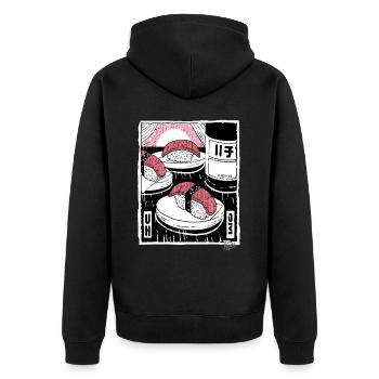 Japanisches Restaurant: Sushi-Rausch - Unisex Premium Bio Zip Hoodie - Schwarz - Hinten - Nico (187cm)