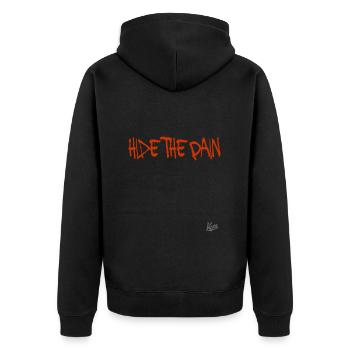 Verstecke den Schmerz - Unisex Premium Bio Zip Hoodie - Schwarz - Hinten - Nico (187cm)