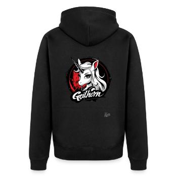 Geilhorn: Dieses Geile Einhorn-Pferd - Unisex Premium Bio Zip Hoodie - Schwarz - Hinten - Nico (187cm)