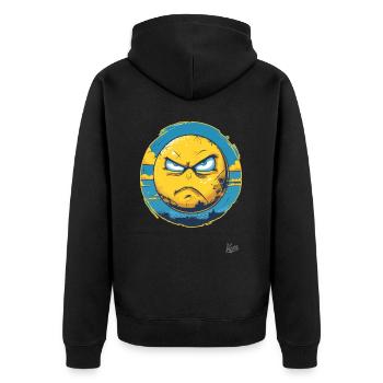 Gelbe und Blaue Wütende Ukrainische Sonne - Unisex Premium Bio Zip Hoodie - Schwarz - Hinten - Nico (187cm)
