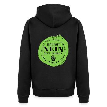 Nein - lustiger Spruch - sag nein - böser Humor - Unisex Premium Bio Zip Hoodie - Schwarz - Hinten - Nico (187cm)