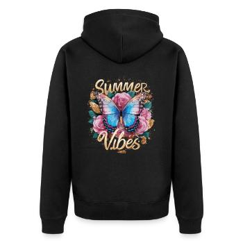 Schmetterling Summer Vibes - Unisex Premium Bio Zip Hoodie - Schwarz - Hinten - Nico (187cm)