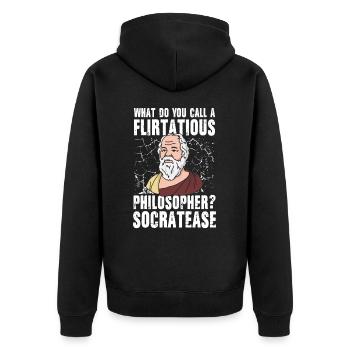 Flirtatious Philosopher Socratease - Unisex Premium Bio Zip Hoodie - Schwarz - Hinten - Nico (187cm)