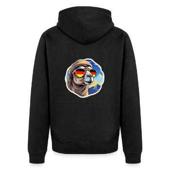 Deutschland Kamel mit Sonnenbrille - Unisex Premium Bio Zip Hoodie - Schwarz - Hinten - Nico (187cm)