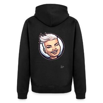 Chat porte-bonheur à poil court : Femme, fraîche et effrontée ! - Veste à capuche bio Premium Unisexe - noir - Dos - Nico (187cm)