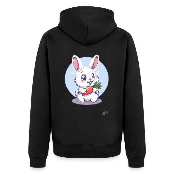 Süß, lustig, glücklicher Hase mit Karotte - Unisex Premium Bio Zip Hoodie - Schwarz - Hinten - Nico (187cm)