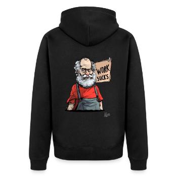 Alter Handwerker: Arbeit nervt! - Unisex Premium Bio Zip Hoodie - Schwarz - Hinten - Nico (187cm)