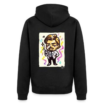Kleiner Leonardo: Gentleman mit Pfeife - Unisex Premium Bio Zip Hoodie - Schwarz - Hinten - Nico (187cm)
