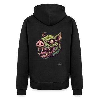 Massiver Grüner Schweine-Zombie-Kopf - Unisex Premium Bio Zip Hoodie - Schwarz - Hinten - Nico (187cm)