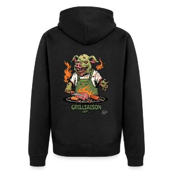 Grillades au barbecue : saison des barbecues avec cochon zombie - Veste à capuche bio Premium Unisexe - noir - Dos - Nico (187cm)