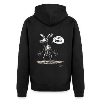 Australian Pig Kangaroo Skeleton: G'Day Mate - Unisex Premium Organic Zip Hoodie - black - Back - Nico (187cm)