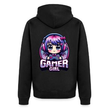 Gamer Girl. kawaii illustration, gaming, gamer, - Unisex Premium Organic Zip Hoodie - black - Back - Nico (187cm)