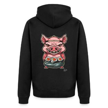 Little Scary Sushi Pig Master - Unisex Premium Organic Zip Hoodie - black - Back - Nico (187cm)