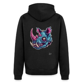 Silly Funny Zombie Rhino - Unisex Premium Organic Zip Hoodie - black - Back - Nico (187cm)