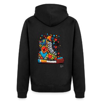 Funky Graffiti: Colorful Sneakers with Hearts - Unisex Premium Organic Zip Hoodie - black - Back - Nico (187cm)