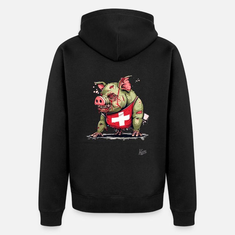 Drapeau suisse : Cochon zombie - Veste à capuche bio Premium Unisexe - noir
