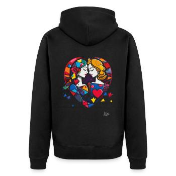 Liebende und Herzen: Herzenssache und Liebe - Unisex Premium Bio Zip Hoodie - Schwarz - Hinten - Nico (187cm)