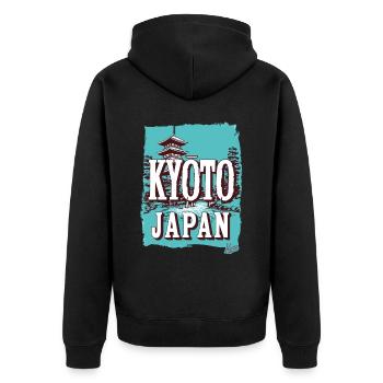 Kyoto Japan: Tradition trifft Trend - Unisex Premium Bio Zip Hoodie - Schwarz - Hinten - Nico (187cm)