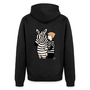 Junge mit Zebra - Unisex Premium Bio Zip Hoodie - Schwarz - Hinten - Nico (187cm)