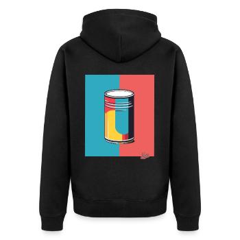Pop Art und eine bunte Dose - Unisex Premium Bio Zip Hoodie - Schwarz - Hinten - Nico (187cm)