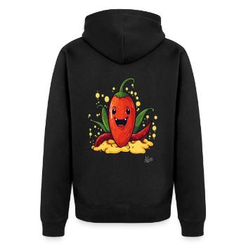 7032 funny happy paprika pepperoni chili - Unisex Premium Bio Zip Hoodie - Schwarz - Hinten - Nico (187cm)